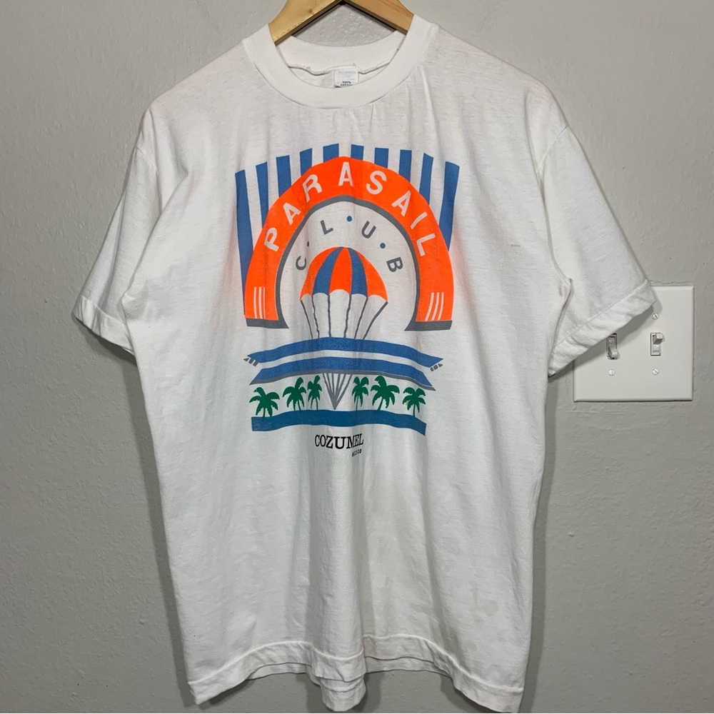 Vintage 90s Parasail Club Mexico White Single Stitch Tee Medium Travel Adventure